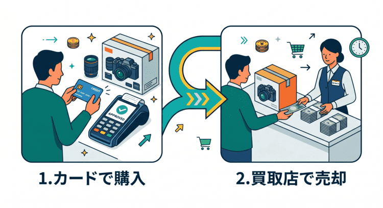 クレジットカードを自分で現金化する「購入から売却まで」の2ステップの流れ