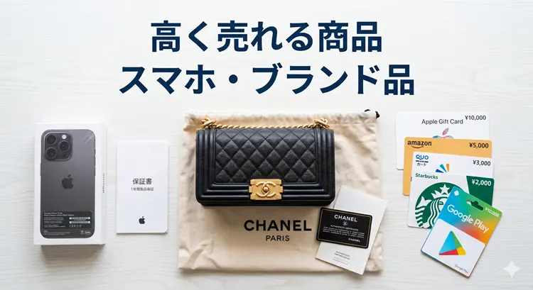 クレジットカード現金化で高く売れるおすすめ商品(未開封のスマートフォンや付属品が揃ったブランドバッグ)のイメージ画像