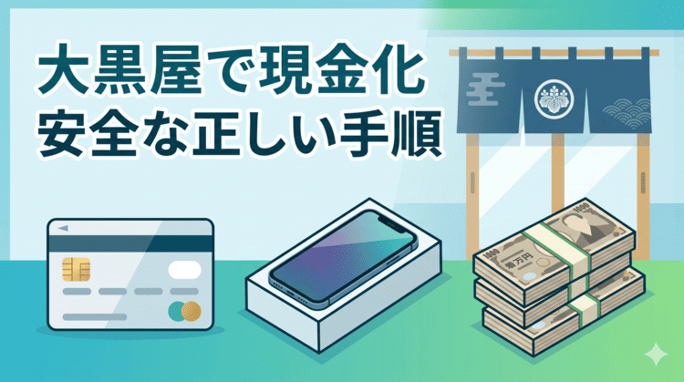 大黒屋でのクレジットカード現金化の仕組み(カード購入から店舗での現金受け取りまで)を表現した安心感のあるイメージ画像